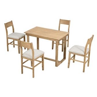 Merax Farmhouse Counter Height 5 pc Dining Table Set with 1 Rectangular Dining Table and 4 Chairs