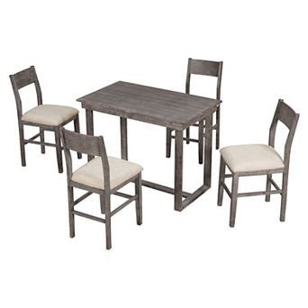 Merax Farmhouse Counter Height 5 pc Dining Table Set with 1 Rectangular Dining Table and 4 Chairs