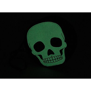 Textured Black Vinyl Skull Design Round Wristlet Purse With Removable Strap