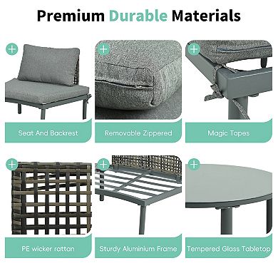 Merax 6-Piece Patio Sofa Furniture Set, Half Moon Outdoor Sectional Sofa with 2 Coffee Tables