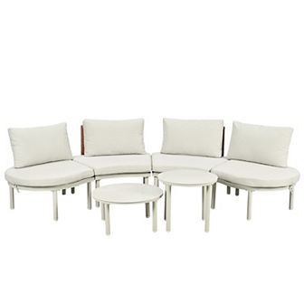 Merax 6 pc Patio Sofa Furniture Set, Half Moon Outdoor Sectional Sofa with 2 Coffee Tables