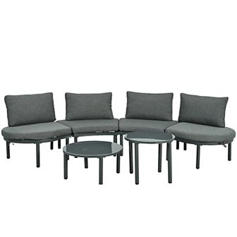 Merax 6 pc Patio Sofa Furniture Set, Half Moon Outdoor Sectional Sofa with 2 Coffee Tables