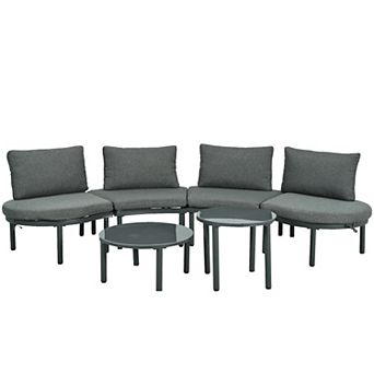 Merax 6 pc Patio Sofa Furniture Set, Half Moon Outdoor Sectional Sofa with 2 Coffee Tables