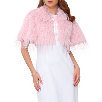 Women's Faux Fur Shrug for Evening Cocktail Bow Tie Neck Bridal Wedding Elegant Cardigan