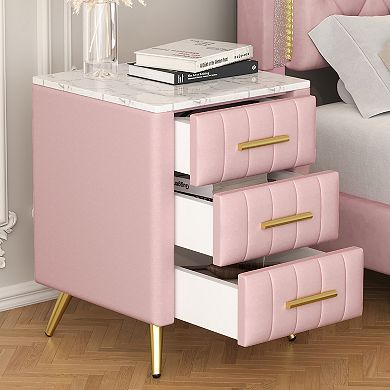 Merax Upholstered Wooden Nightstand with 3 Drawers
