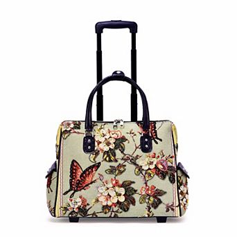 Mellow World Hand-Beaded Butterfly Wheeled Tote Bag