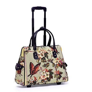 Mellow World Hand-Beaded Butterfly Wheeled Tote Bag