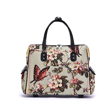 Mellow World Hand-Beaded Butterfly Wheeled Tote Bag