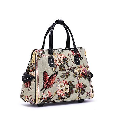 Mellow World Hand-Beaded Butterfly Wheeled Tote Bag