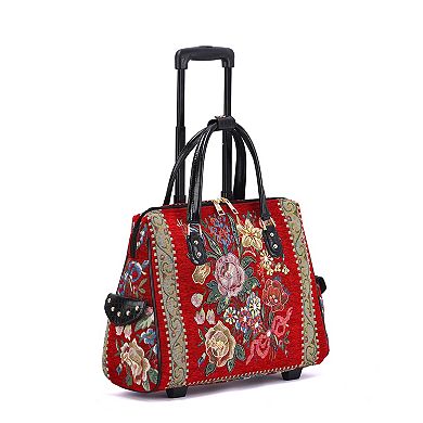 Mellow World Hand-Beaded Flower Shop Wheeled Tote Bag