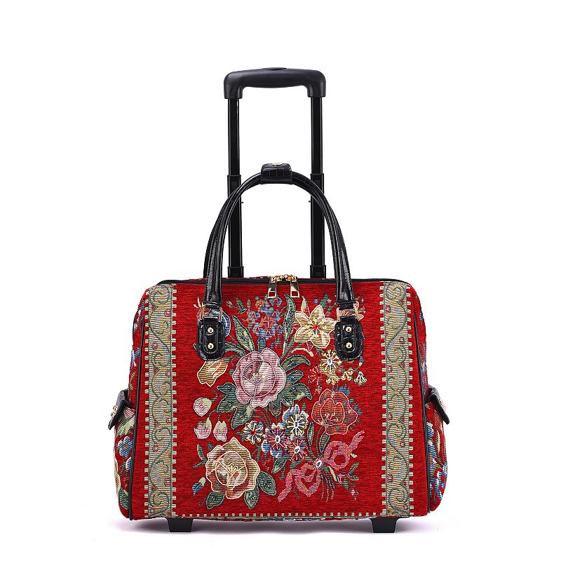 Mellow World Hand-Beaded Flower Shop Wheeled Tote Bag, Red