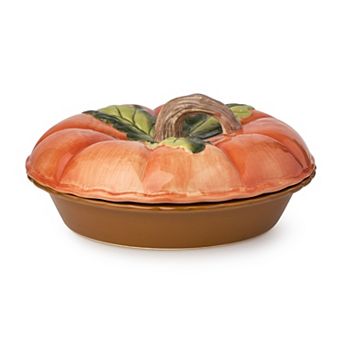 Certified International Harvest Fields 3D Pumpkin Covered Pie Carrier