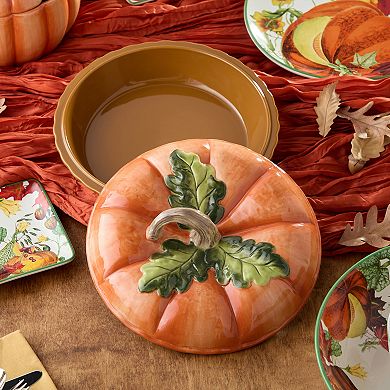 Certified International Harvest Fields 3D Pumpkin Covered Pie Carrier