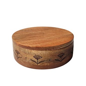 Everyday Decor Etched Wood Round Trinket Box