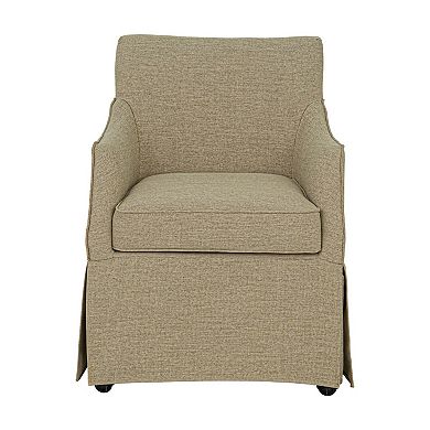 Martha Stewart London Upholstered Skirted Dining Arm Chair with Hidden Casters