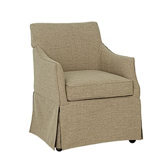 Martha Stewart London Upholstered Skirted Dining Arm Chair with Hidden Casters