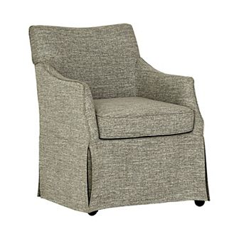 Martha Stewart London Upholstered Skirted Dining Arm Chair with Hidden Casters