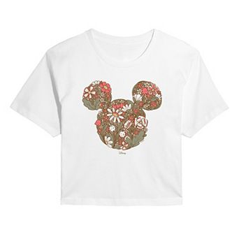 Juniors' Disney's Mickey Mouse Floral Cropped Tee