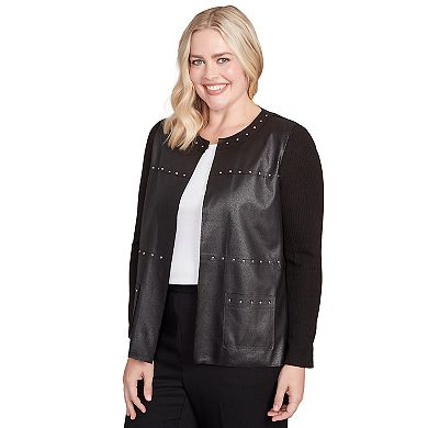 Petite Alfred Dunner Sweater Trim Faux Leather Jacket
