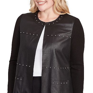 Petite Alfred Dunner Sweater Trim Faux Leather Jacket