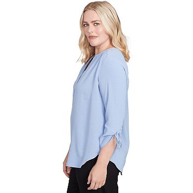 Petite Alfred Dunner Tie Sleeve Crinkle Textured Henley Top