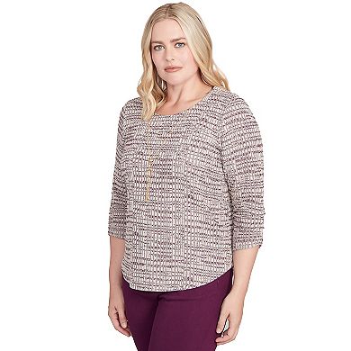Petite Alfred Dunner Textured Shimmer Space Dye Top with Necklace