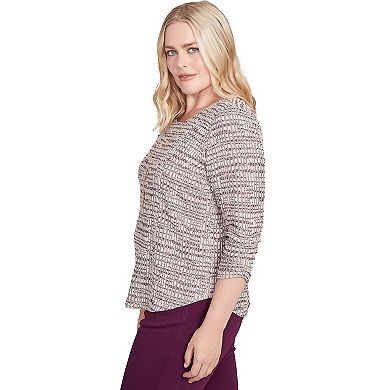 Petite Alfred Dunner Textured Shimmer Space Dye Top with Necklace