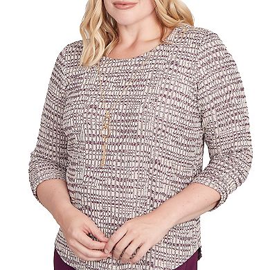 Petite Alfred Dunner Textured Shimmer Space Dye Top with Necklace