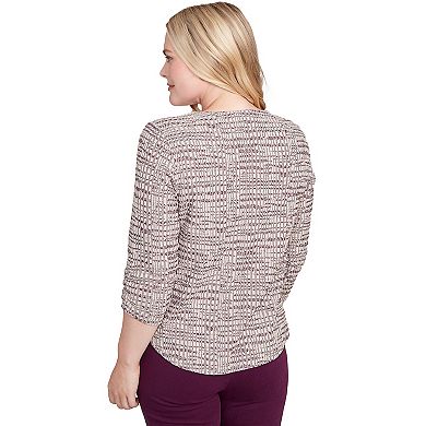 Petite Alfred Dunner Textured Shimmer Space Dye Top with Necklace