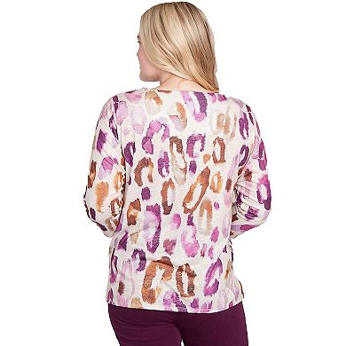 Petite Alfred Dunner Dramatic Animal Three-Quarter Sleeve Top