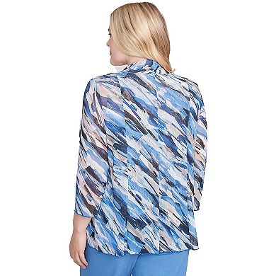 Petite Alfred Dunner Textured Mesh Printed Two-in-One Top with Necklace