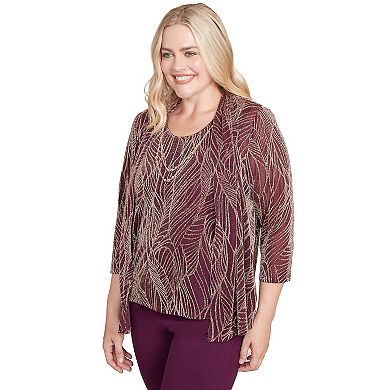 Petite Alfred Dunner Glitter Leaf Two-in-One Top with Necklace