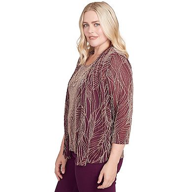 Petite Alfred Dunner Glitter Leaf Two-in-One Top with Necklace