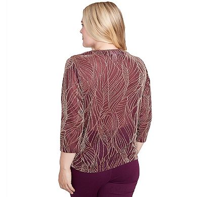 Petite Alfred Dunner Glitter Leaf Two-in-One Top with Necklace