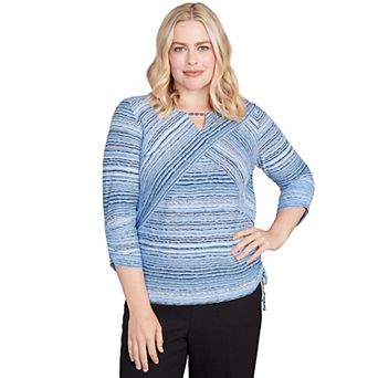 Petite Alfred Dunner Spliced Textured Stripe Knit Top