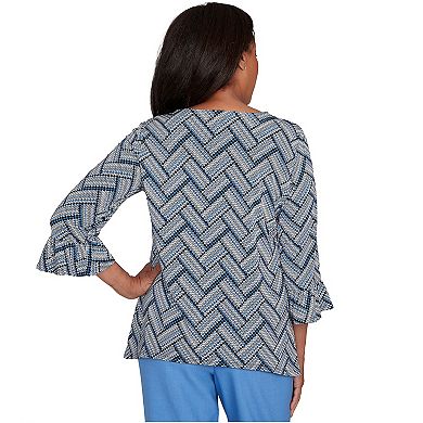 Petite Alfred Dunner Chevron Textured Knit Top with Necklace