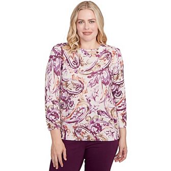 Petite Alfred Dunner Shimmer Paisley Crew Neck Sweater