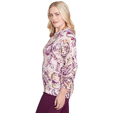 Petite Alfred Dunner Shimmer Paisley Crew Neck Sweater
