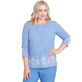 Petite Alfred Dunner Medallion Bordered Top with Necklace