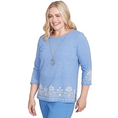 Petite Alfred Dunner Medallion Bordered Top with Necklace