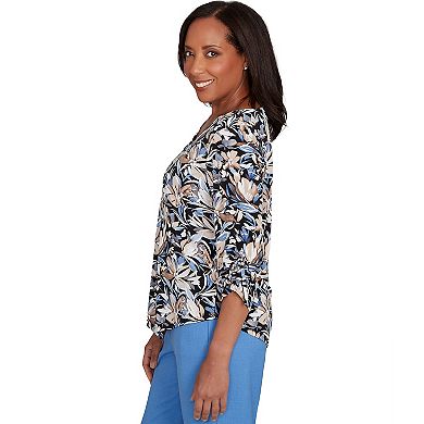 Petite Alfred Dunner Tie Sleeve Brushstroke Floral Knit Top