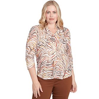 Petite Alfred Dunner Animal Burnout Button Front Top