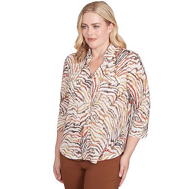 Petite Alfred Dunner Animal Burnout Button Front Top