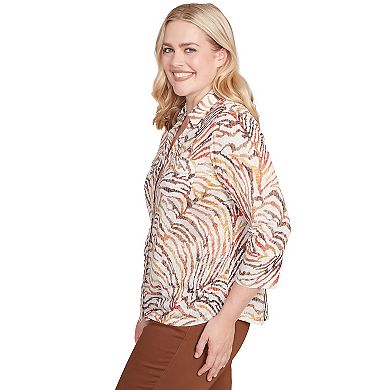 Petite Alfred Dunner Animal Burnout Button Front Top