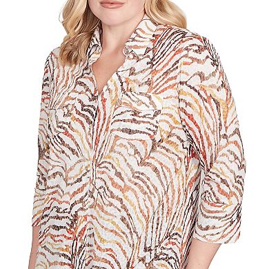 Petite Alfred Dunner Animal Burnout Button Front Top