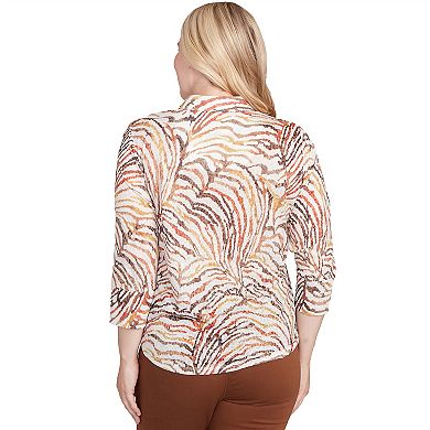 Petite Alfred Dunner Animal Burnout Button Front Top