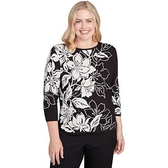 Petite Alfred Dunner Dramatic Floral Jacquard Sweater