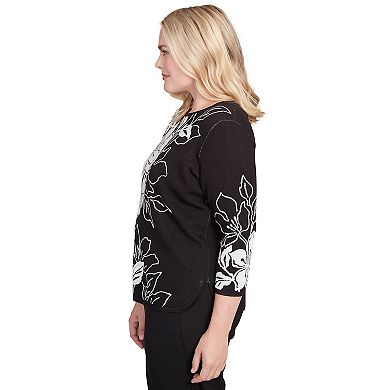 Petite Alfred Dunner Dramatic Floral Jacquard Sweater