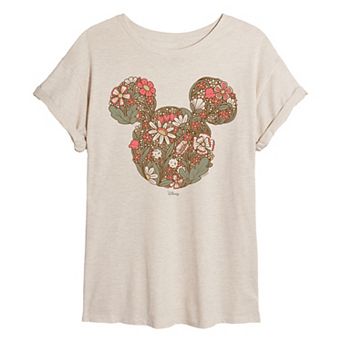 Juniors' Disney's Mickey Mouse Floral Oversized Tee