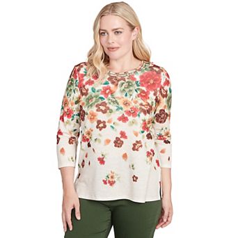 Petite Alfred Dunner Floral Detailed Neck Top